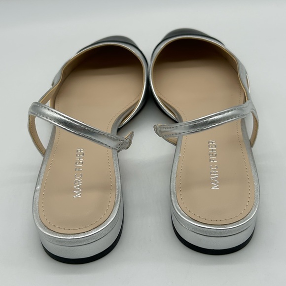 Marc Fisher DELA2 Silver & Black Cap Toe Slingback Flats Women’s 8M New with Box - Picture 7 of 14